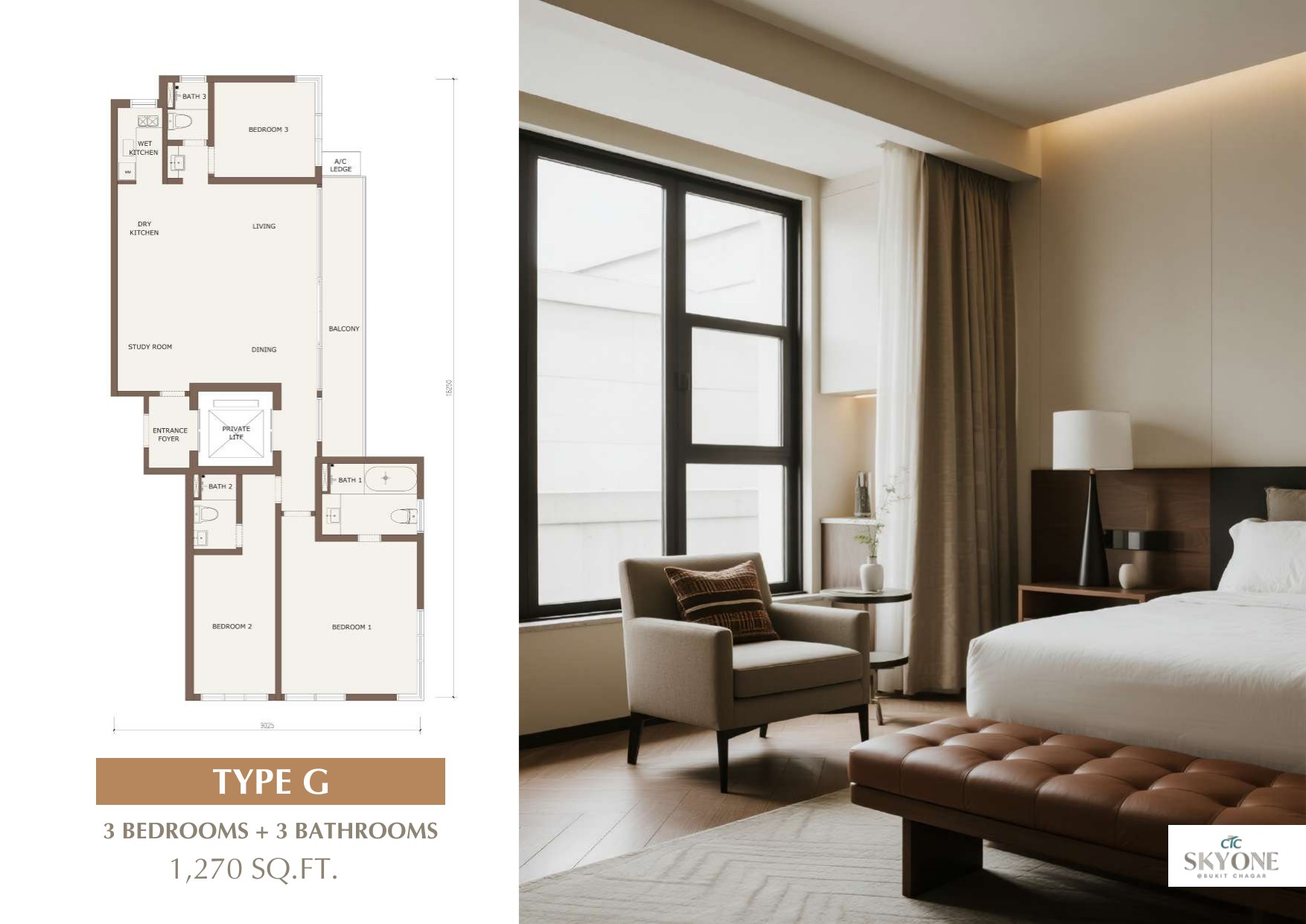CTC SkyOne Type G 1270 square foot floor plan