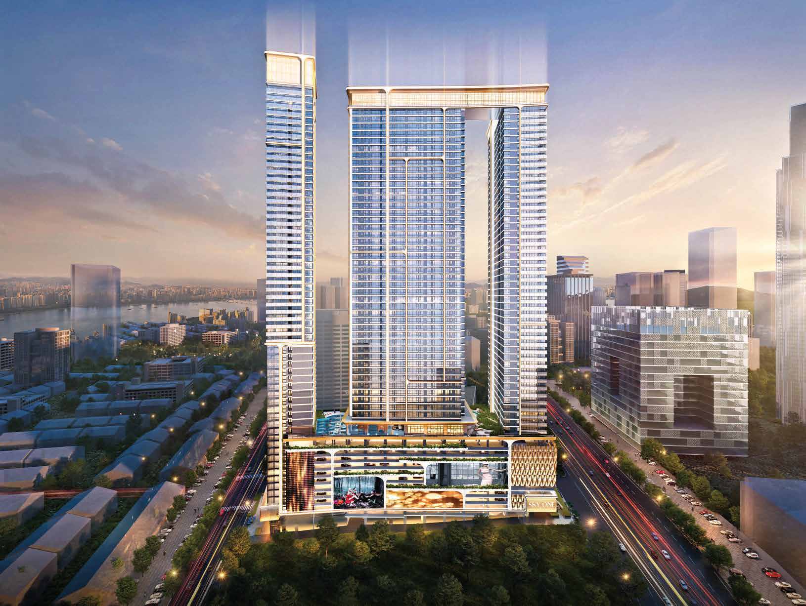 CTC SkyOne three-tower serviced apartment artist impression at Bukit Chagar, Johor Bahru