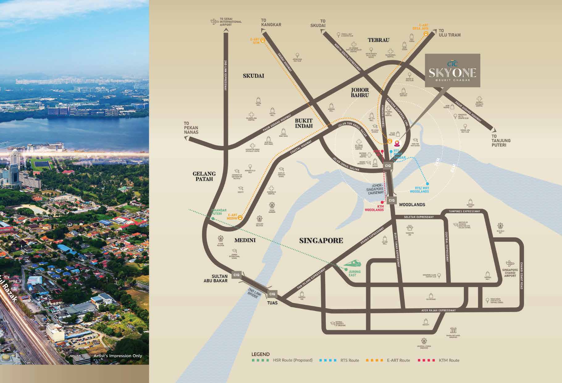 CTC SkyOne location map near Bukit Chagar RTS and Johor Bahru CIQ