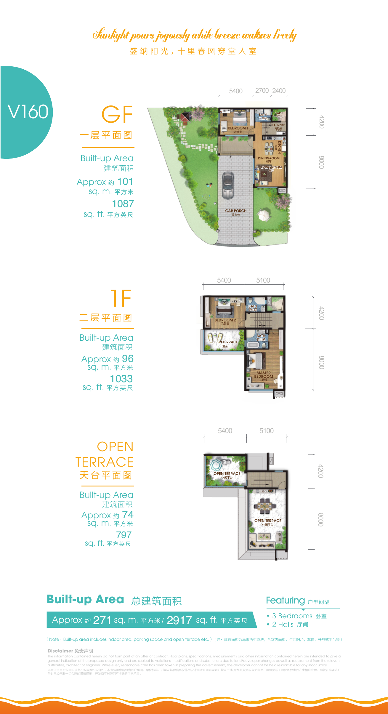 Forest City Golf Villa V160 ground, first floor and terrace plans