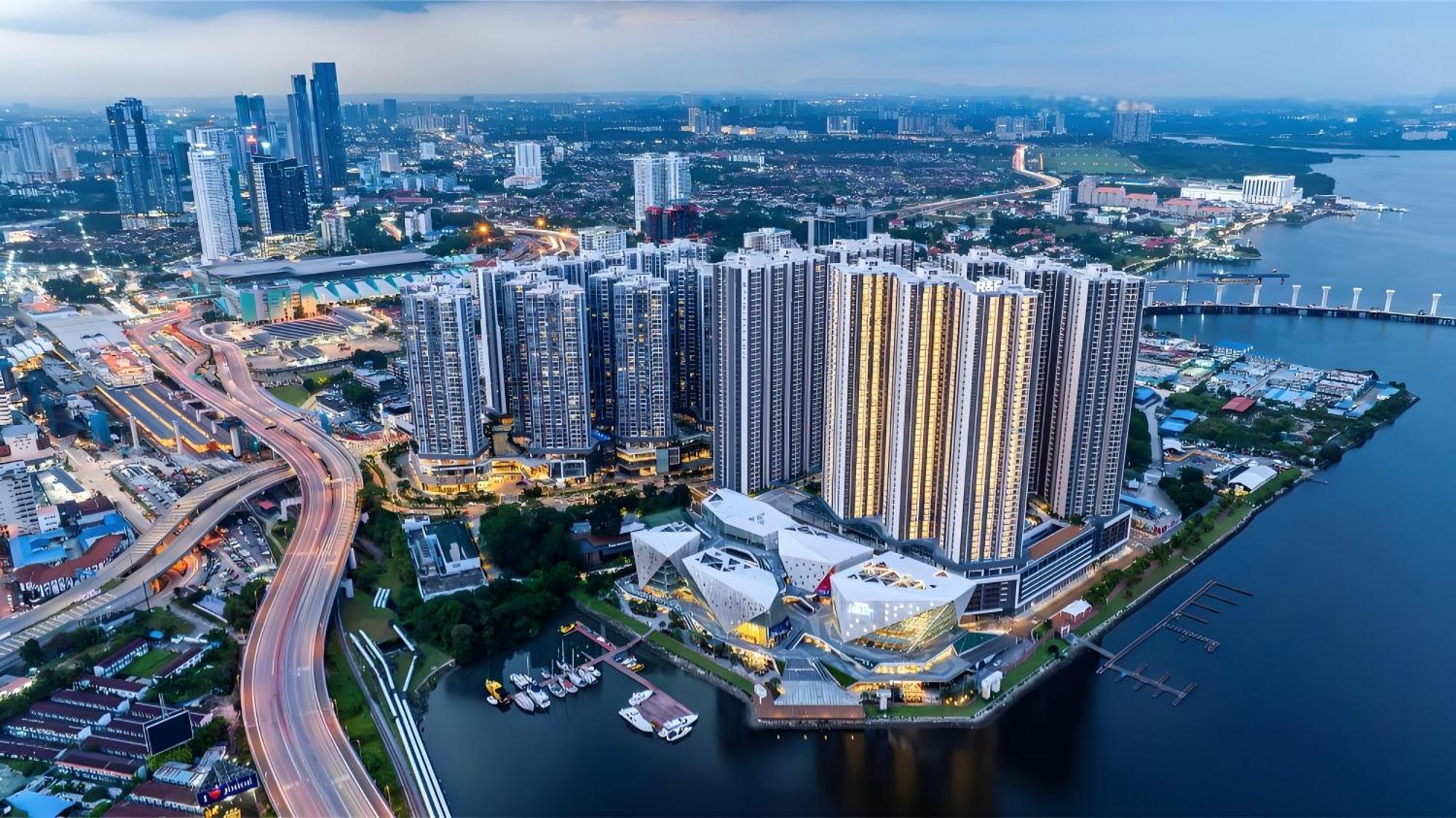 R&F Princess Cove waterfront at night, Johor Bahru