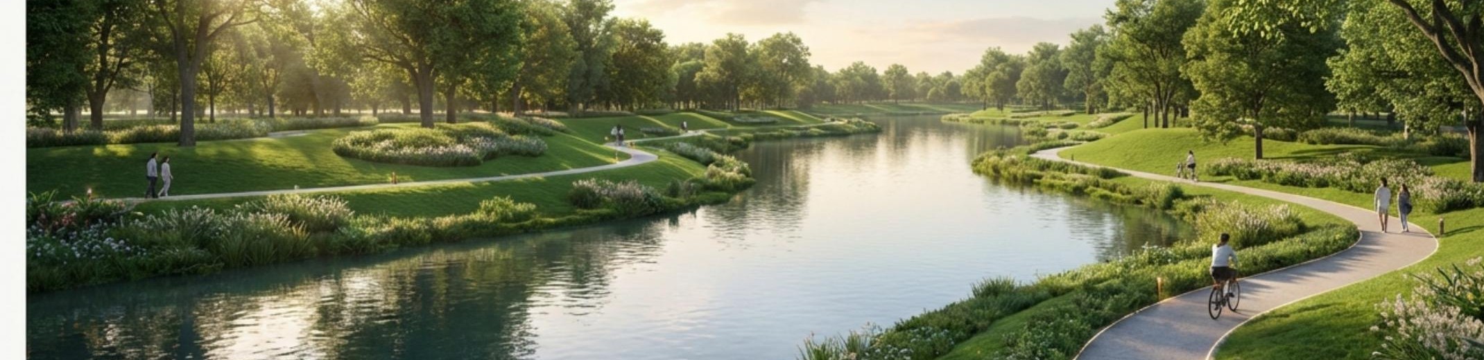 Landscaped riverside park and cycling paths at Riveria Garden artist impression