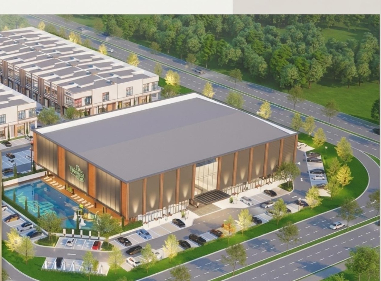 The Wawari Club clubhouse, pool and surrounding commercial area artist impression